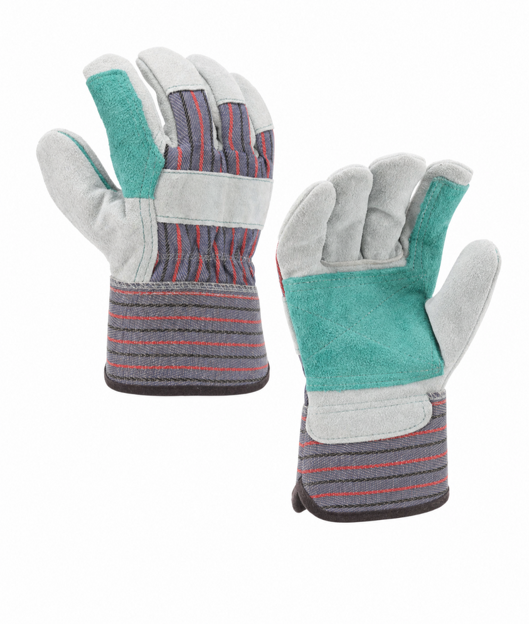 SKU 5110 split cowhide leather double palm glove, back and palm views