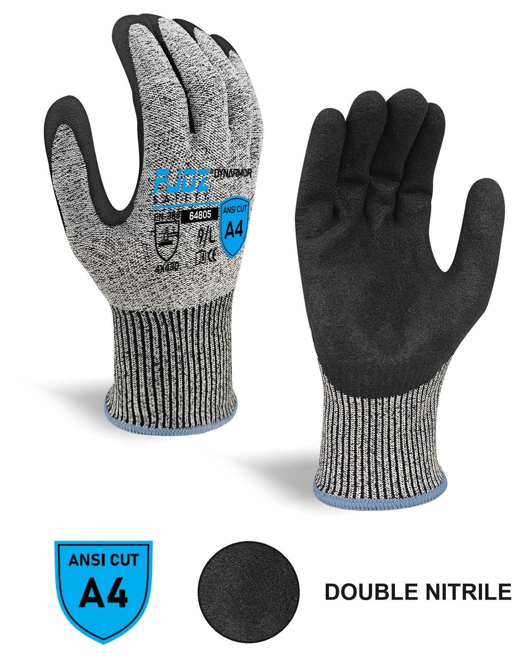 13G double nitrile dipped A4 cut resistant glove SKU 60380
