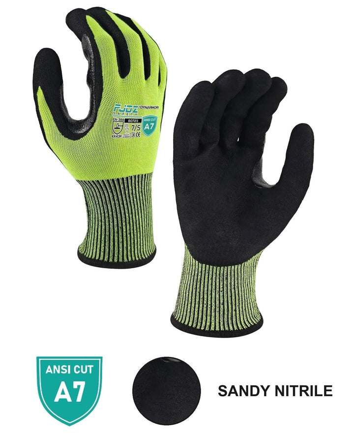 13G sandy nitrile A7 cut resistant gloves SKU 60723GN - Green