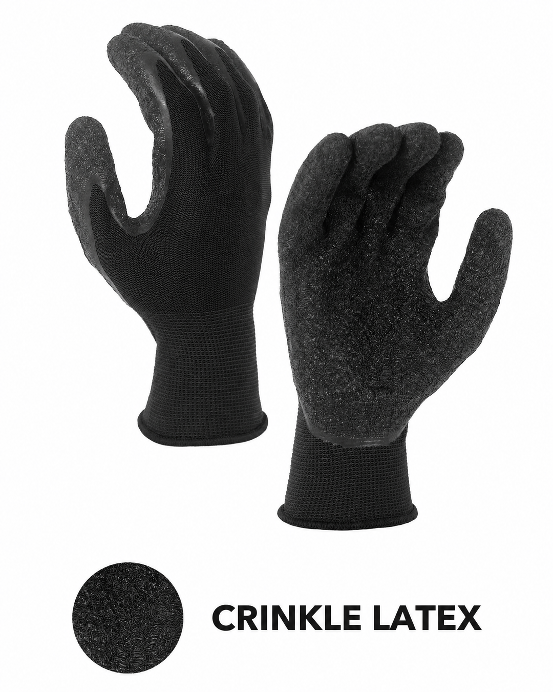 Crinkle Latex Coated Safety Work Gloves - Black - SKU 6203BK