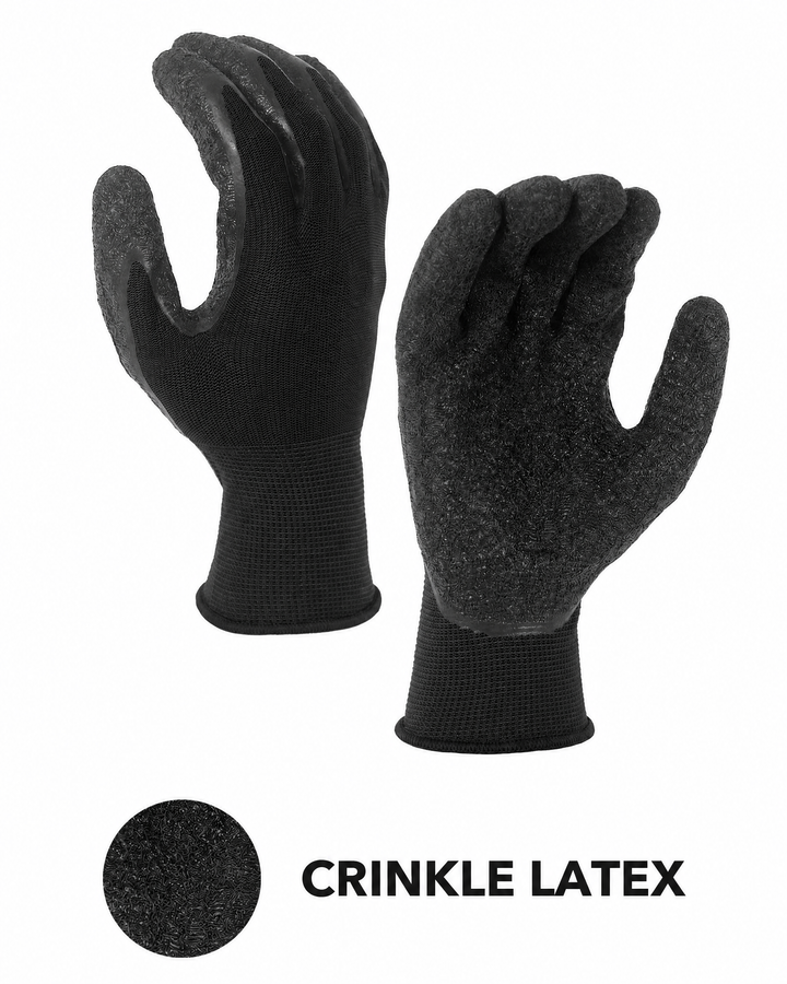 Crinkle Latex Coated Safety Work Gloves - Black - SKU 6203BK