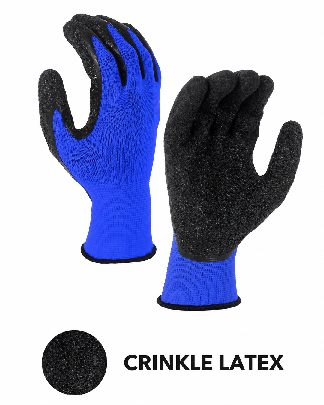 Crinkle Latex Coated Safety Work Gloves - Blue - SKU 6203BL