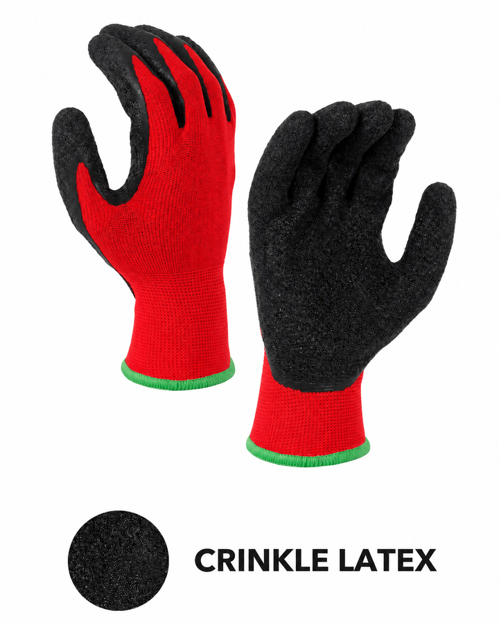 Crinkle Latex Coated Safety Work Gloves - Red - SKU 6203RD