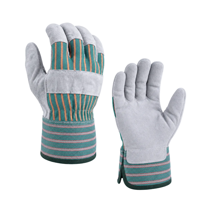 Regular Grade Split Cowhide Leather Palm Glove with Fabric Back