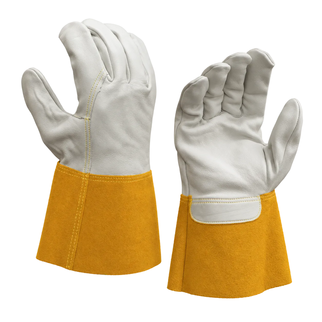 FJDZ premium top-grain cowhide MIG welding gloves with gauntlet cuffs
