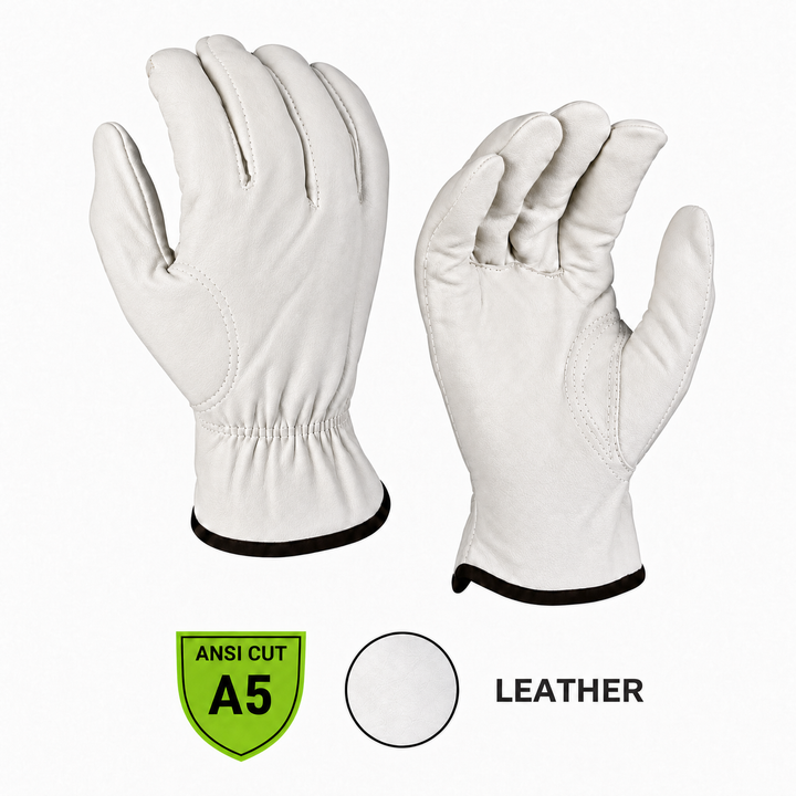 FJDZ premium top-grain cowhide leather driver work gloves